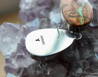 Vintage Navajo Royston Ribbon Turquoise Earrings Slab Boulder Turquoise Sterling Silver Native American Turquoise Dangle Earrings