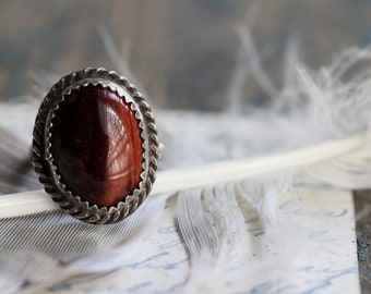 Vintage Navajo Red Tigers Eye Ring Native American Sterling Silver Red Tigers eye ring Southwestern twisted rope Tigers Eye Ring Sz 5