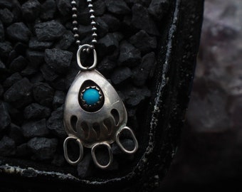 Vintage Navajo Turquoise Shadowbox bear Paw Pendant Sterling Silver Native American Southwestern Turquoise on 16” Sterling Necklace