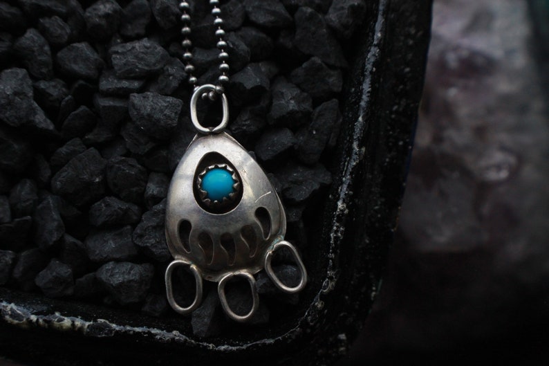 Vintage Navajo Turquoise Shadowbox Bear Paw Pendant Sterling Silver ...