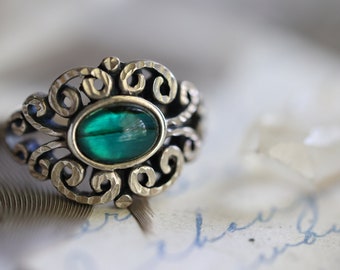 Beautiful Vintage Sterling Lattice Paua Shell Ring Navajo Sterling Silver Split Shank Peyote Paua Shell Abalone Mid century ring sz 6.25
