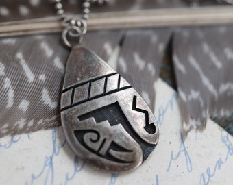 Vintage Hopi Overlay bear paw snake Pendant Native American Southwestern Sterling Silver Overlay Tribal Rain Cloud teardrop pendant Necklace