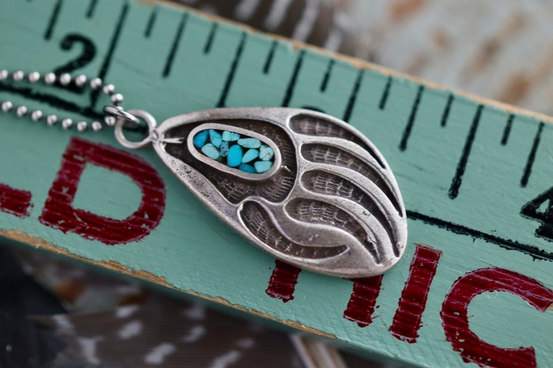 Vintage Navajo Bear Paw Sterling Silver Turquoise Chip Inlay Overlay ...