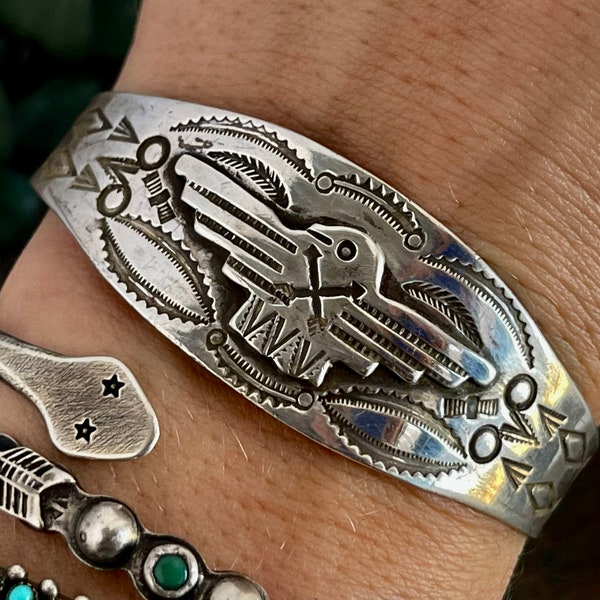 Vintage Old Pawn navajo thunderbird cuff  Fred Harvey Era Thunderbird cuff Hand Stamped Native American mens Thunderbird Cuff Bracelet