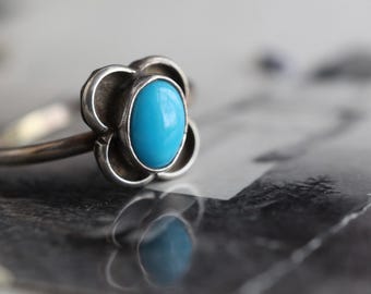 Vintage Navajo Turquoise Ring Silver Turquoise Ring Vintage Turquoise Ring Sterling Native American Turquoise flower Ring Sz 6.5