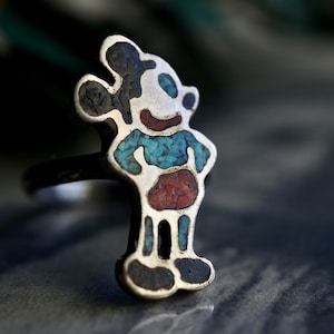 Rare!! Vintage Navajo Native American Jewelry jewelry Mickey Mouse Turquoise Coral Sterling Silver Ring Old Rare!! Vintage Navajo Native American Jewelry jewelry Mickey Mouse Turquoise Coral Sterling Silver Ring Old