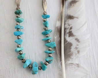 Vintage Navajo pearl Turquoise Nugget choker Southwestern Sterling Silver natural Turquoise nugget native american Bench Bead Necklace