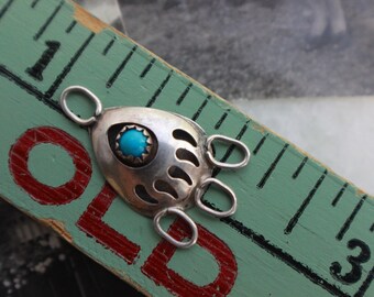 Vintage Navajo Turquoise Shadowbox bear Paw Pendant Sterling Silver Native American Southwestern Turquoise on 16” Sterling Necklace