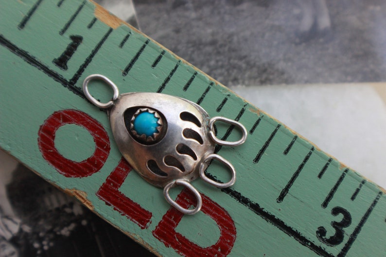Vintage Navajo Turquoise Shadowbox Bear Paw Pendant Sterling Silver ...