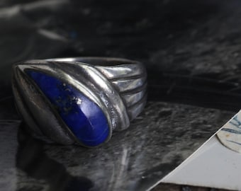 Vintage Lapis Ring Sterling Silver Lapis Lazuli Teardrop inlay ring Blue Lapis Lazuli Ring Southwestern inlay ring Sz 6.5