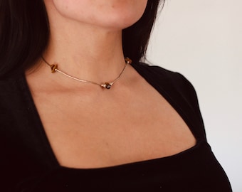 Gorgeous Vintage Native American  Southwestern Navajo Sterling Liquid Silver Tigers Eye Navajo Pearl Beaded Necklace