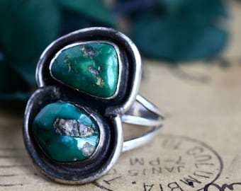 Vintage Old Pawn Navajo Cerrillos Turquoise Ring Southwestern Early Native American  Sterling Silver Turquoise Fred Harvey Era Ring Sz 7.75