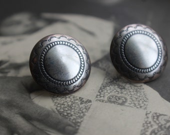 Vintage Native American Old Pawn Hand Stamped Sterling Silver Flower Concho Post Earrings