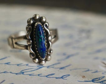 Vintage Navajo Azurite Sterling Silver Scroll ring Native American Azurite Ring southwestern ring