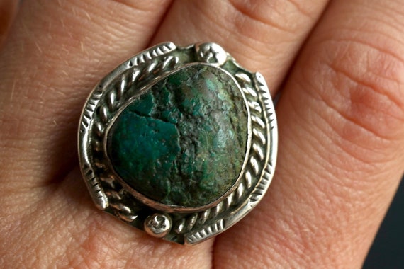 Vintage Navajo Natural Turquoise Nugget Ring Ster… - image 1
