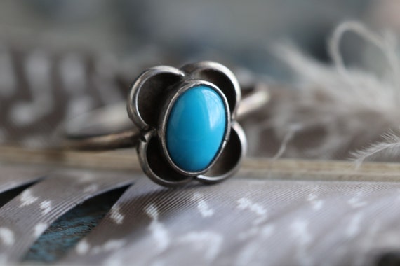 Vintage Navajo Turquoise Ring Silver Turquoise Ri… - image 1