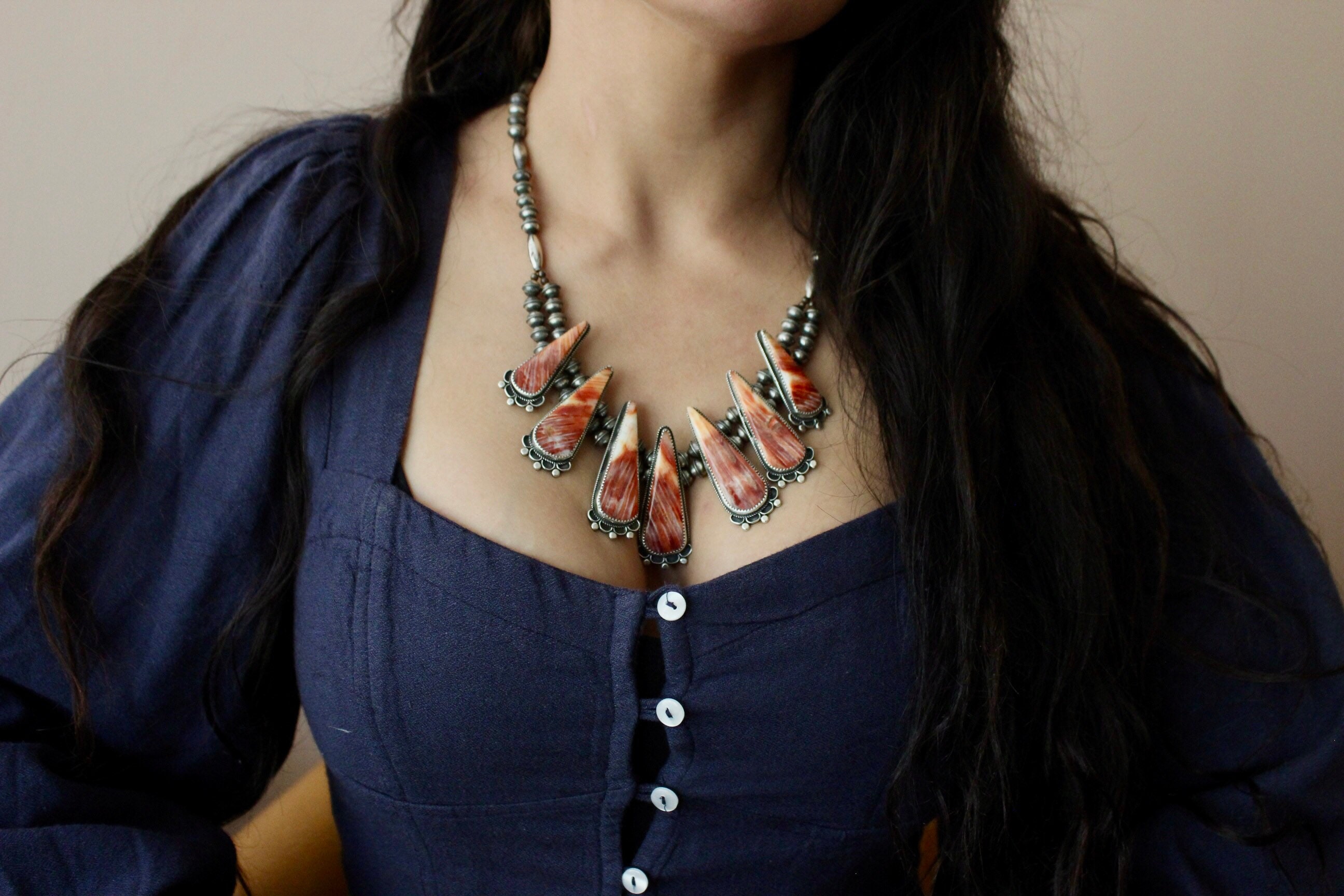 Gorgeous Vintage Native American Navajo Pearl Sterling Silver Squash Blossom Necklace Gorgeous Vintage Native American Navajo Pearl Sterling Silver Squash Blossom Necklace