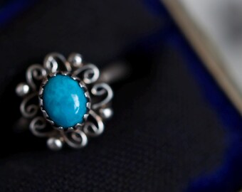 Turquoise Ring Vintage Navajo Turquoise Ring 925 Sterling Silver turquoise Ring Native American Turquoise Ring turquoise flower ring