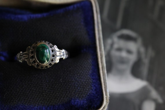 Vintage Art Deco malachite ring Sterling Silver g… - image 4