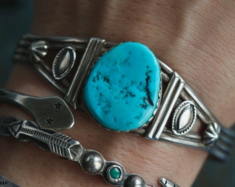 Old Pawn Navajo Turquoise Cuff Bracelet vintage Sleeping Beauty Turquoise Cuff Native American Sterling Silver Turquoise Cuff Bracelet