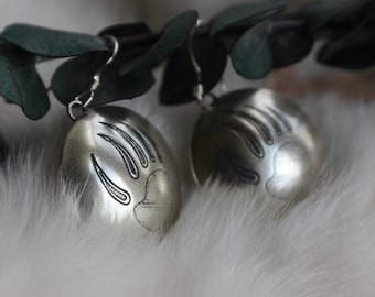 Vintage Large Navajo Hand Stamped Bear Paw Concho Earrings Sterling Silver Native American Concho Southwestern Dangle Earrings