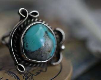 Vintage Navajo Turquoise Ring Native American Kingman Turquoise Ring  Southwestern Sterling silver turquoise Ring Sz 7