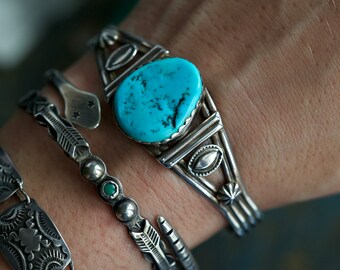 Old Pawn Navajo Turquoise Cuff Bracelet vintage Sleeping Beauty Turquoise Cuff Native American Sterling Silver Turquoise Cuff Bracelet
