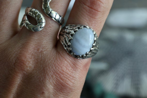 Vintage Sterling Blue Lace Agate Ring Brutalist c… - image 10