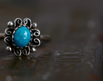 Turquoise Ring Vintage Navajo Turquoise Ring 925 Sterling Silver turquoise Ring Native American Turquoise Ring turquoise flower ring