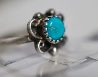 Turquoise Ring Vintage Navajo Turquoise Ring 925 Sterling Silver turquoise Ring Native American Turquoise Ring turquoise flower ring