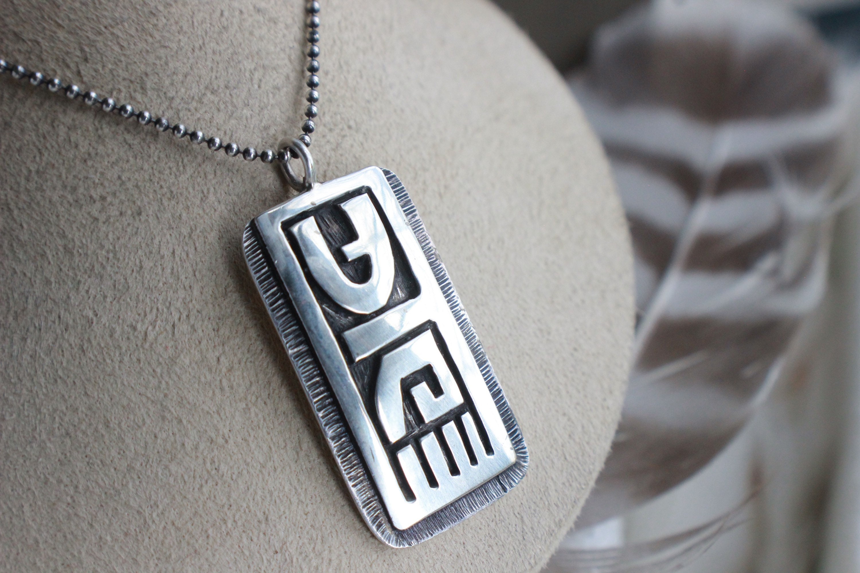 Vintage Hopi Overlay Dog Tag Pendant Native American