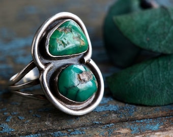 Vintage Old Pawn Navajo Cerrillos Turquoise Ring Southwestern Early Native American  Sterling Silver Turquoise Fred Harvey Era Ring Sz 7.75