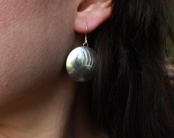 Vintage Large Navajo Hand Stamped Bear Paw Concho Earrings Sterling Silver Native American Concho Southwestern Dangle Earrings