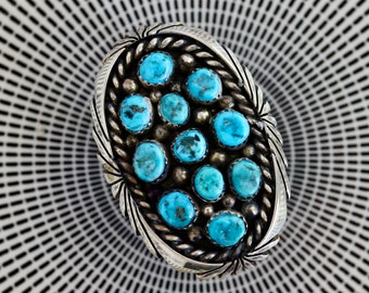 Vintage HUGE Navajo Turquoise Cluster Ring Kingman turquoise Petit point ring Turquoise Ring Southwestern Sterling Silver Native American