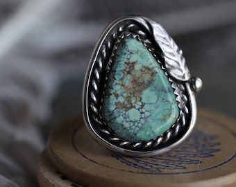 Vintage Navajo dry creek Turquoise Ring Sterling Silver Nevada green spiderweb Turquoise Ring Native American Southwestern turquoise Ring