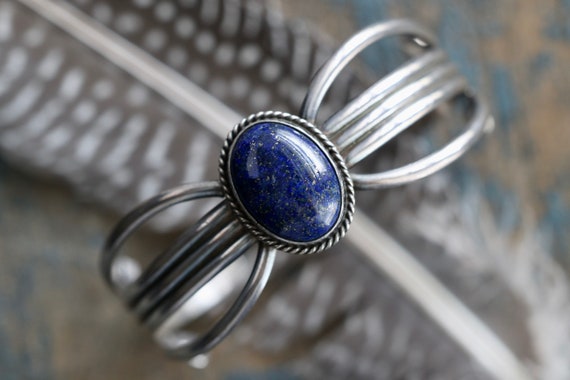 Vintage Navajo Lapis Lazuli Cuff Bracelet Native … - image 3