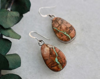Vintage Navajo Royston Ribbon Turquoise Earrings Slab Boulder Turquoise Sterling Silver Native American Turquoise Dangle Earrings