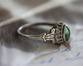 Vintage Art Deco malachite ring Sterling Silver green malachite Ring Vtg Native American mid century Ring art decco nouveau ring Sz 6.25