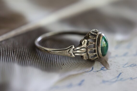 Vintage Art Deco malachite ring Sterling Silver g… - image 6
