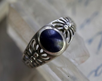 Vintage Sterling Mid Century Lattice band Lapis Ring Southwestern Sterling Silver Art Deco lattice band Blue lapis azuli Ring Sz 4