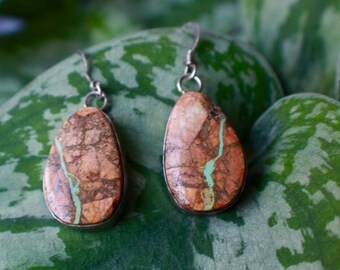 Vintage Navajo Royston Ribbon Turquoise Earrings Slab Boulder Turquoise Sterling Silver Native American Turquoise Dangle Earrings