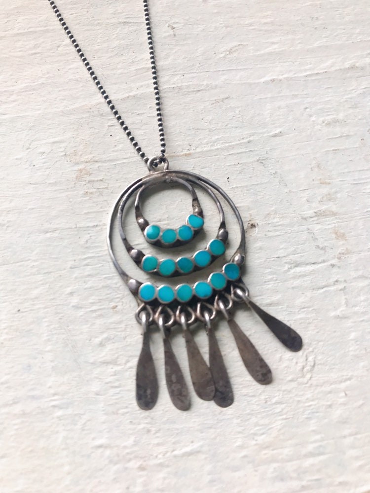 Old Pawn Native American Zuni Sterling Silver Dishta Flush Inlay ...