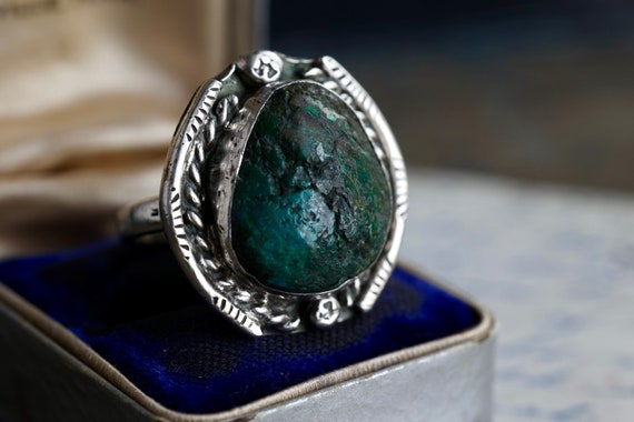 Vintage Navajo Natural Turquoise Nugget Ring Ster… - image 6