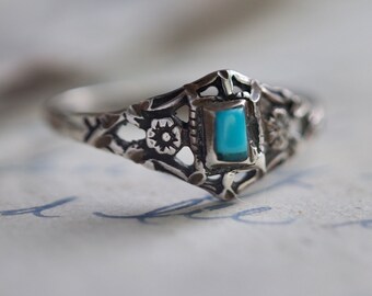 Vintage Navajo Turquoise Ring Sterling Silver southwestern turquoise ring Vtg Native American Ring southwestern floral ring sz. 5