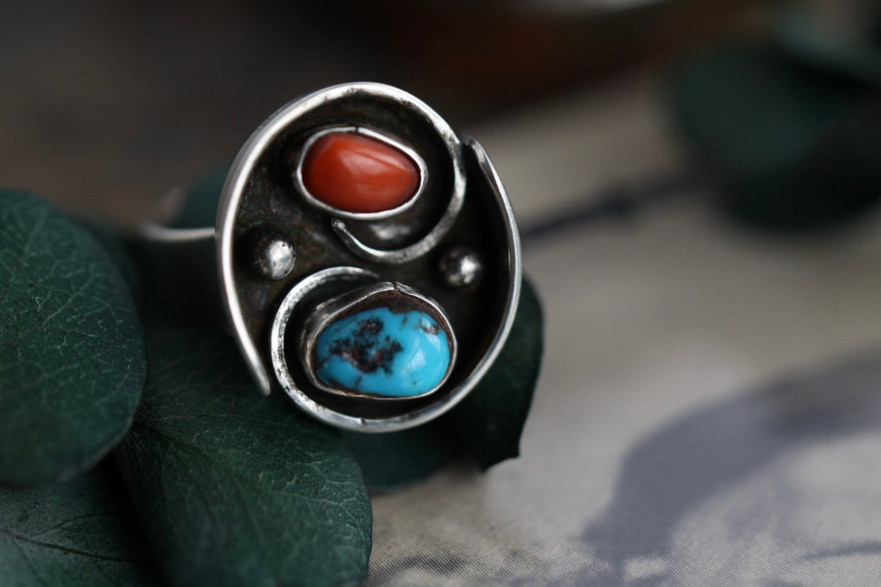 Old Vintage Native American Navajo Shadowbox Sterling Silver Turquoise Ring Old Vintage Native American Navajo Shadowbox Sterling Silver Turquoise Ring
