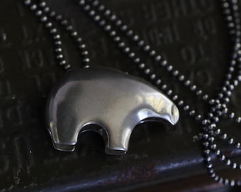 Vintage Navajo Sterling Spirit Bear Pendant Necklace Sterling Silver Native American Fetish Southwestern Silver 3D Bear Pendant Necklace