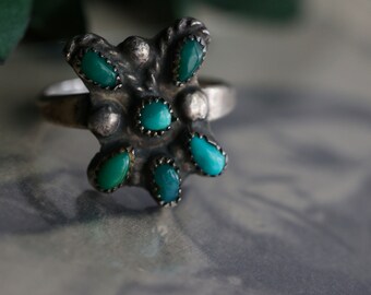 Vintage Zuni turquoise petit point butterfly ring Fred  Harvey Era Zuni Sterling Silver snake eye turquoise native American ring sz 7
