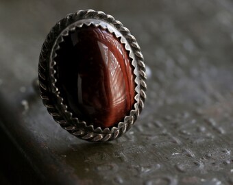 Vintage Navajo Red Tigers Eye Ring Native American Sterling Silver Red Tigers eye ring Southwestern twisted rope Tigers Eye Ring Sz 5