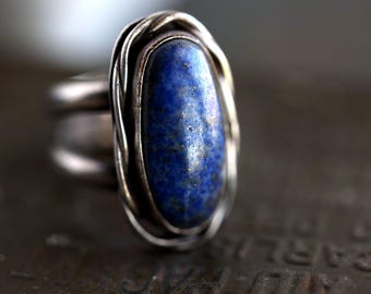 Vintage Navajo Lapis Ring Sterling Silver Blue Lapis Ring Native American Blue Lapis Lazuli Split Shank Elongated Lapis Ring Sz 6