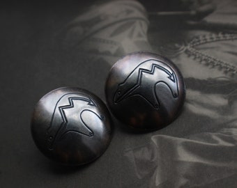 Vintage Navajo Spirit Line Bear Hand Stamped Sterling Silver Concho Post Earrings Native American Southwestern Bear Concho earrings
